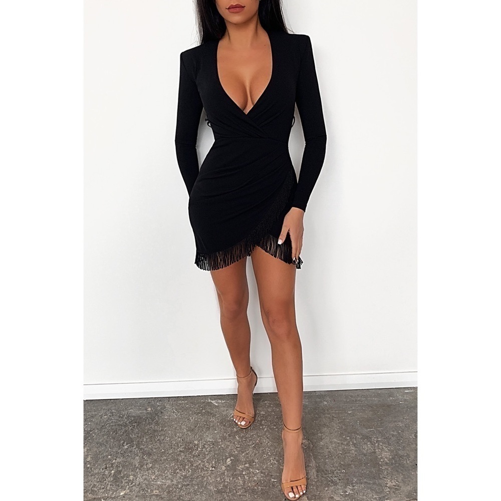 Nookie Fever Fringe Long Sleeve Mini Dress Size XL